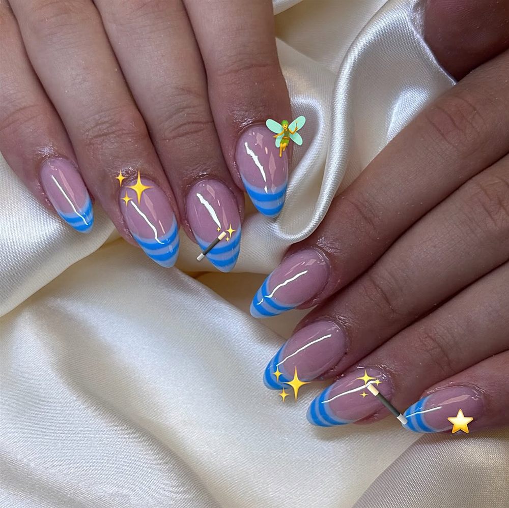 Blue French tips with gold stars
