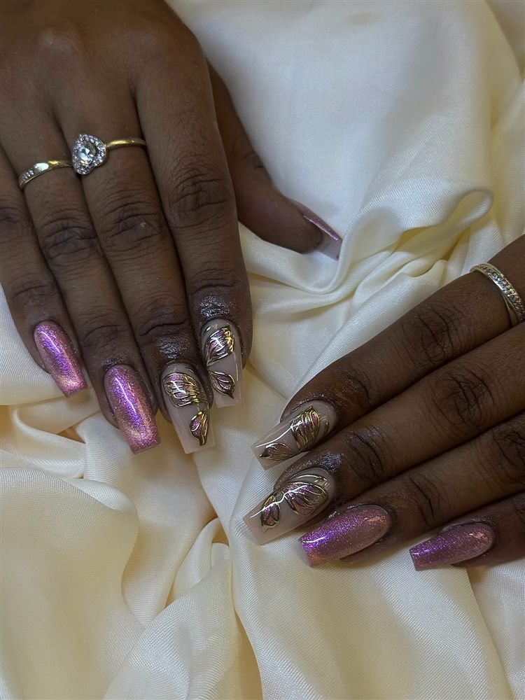 Purple chrome mermaid nails